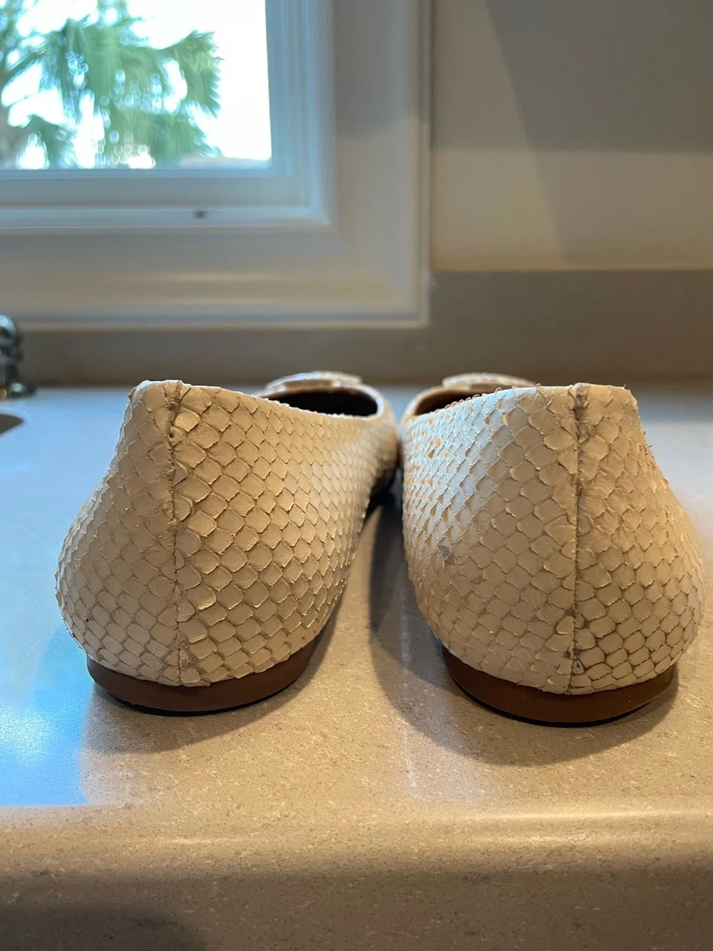 Tory Burch Ivory Snakeskin Texture Flats